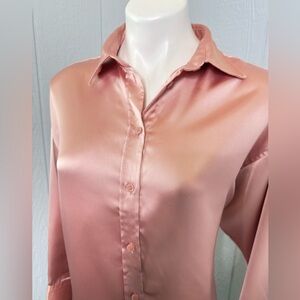 H&M Satin Button-Down Shirt in Blush